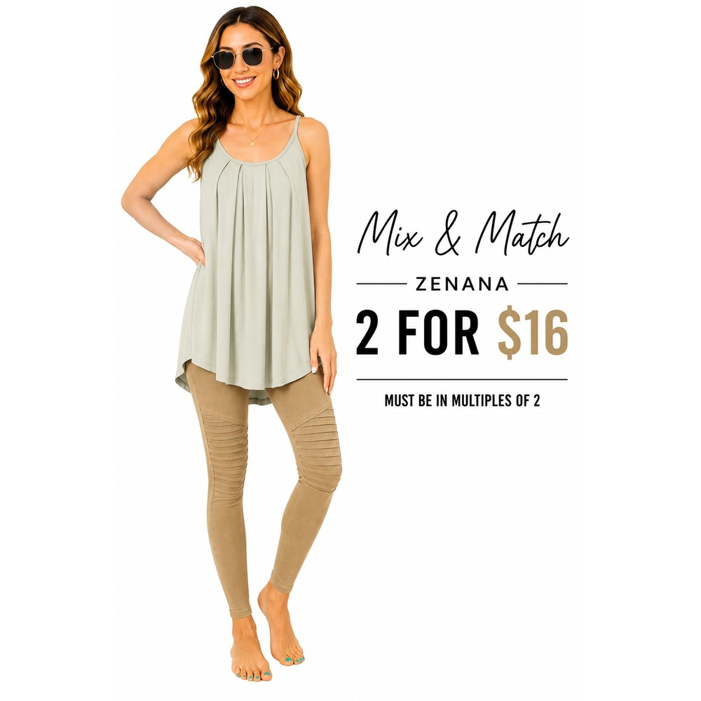 Women's Sleeveless Tank Top Pleated Flowy Tunic Cami Top Light Sage Size X-Large